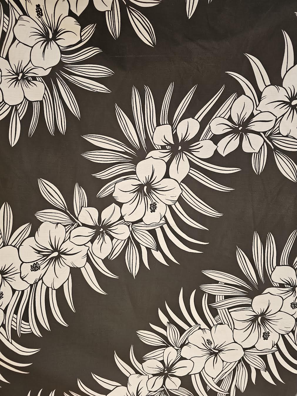 Tropical flowers w/ leaves - black - cotton