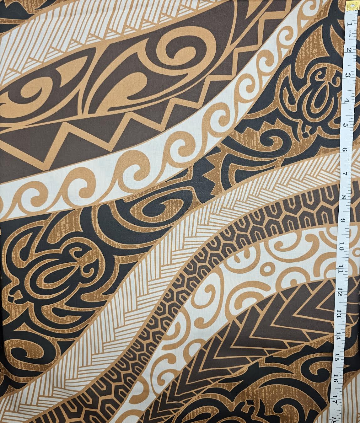 Polynesian Tribal - brown black cream - cotton