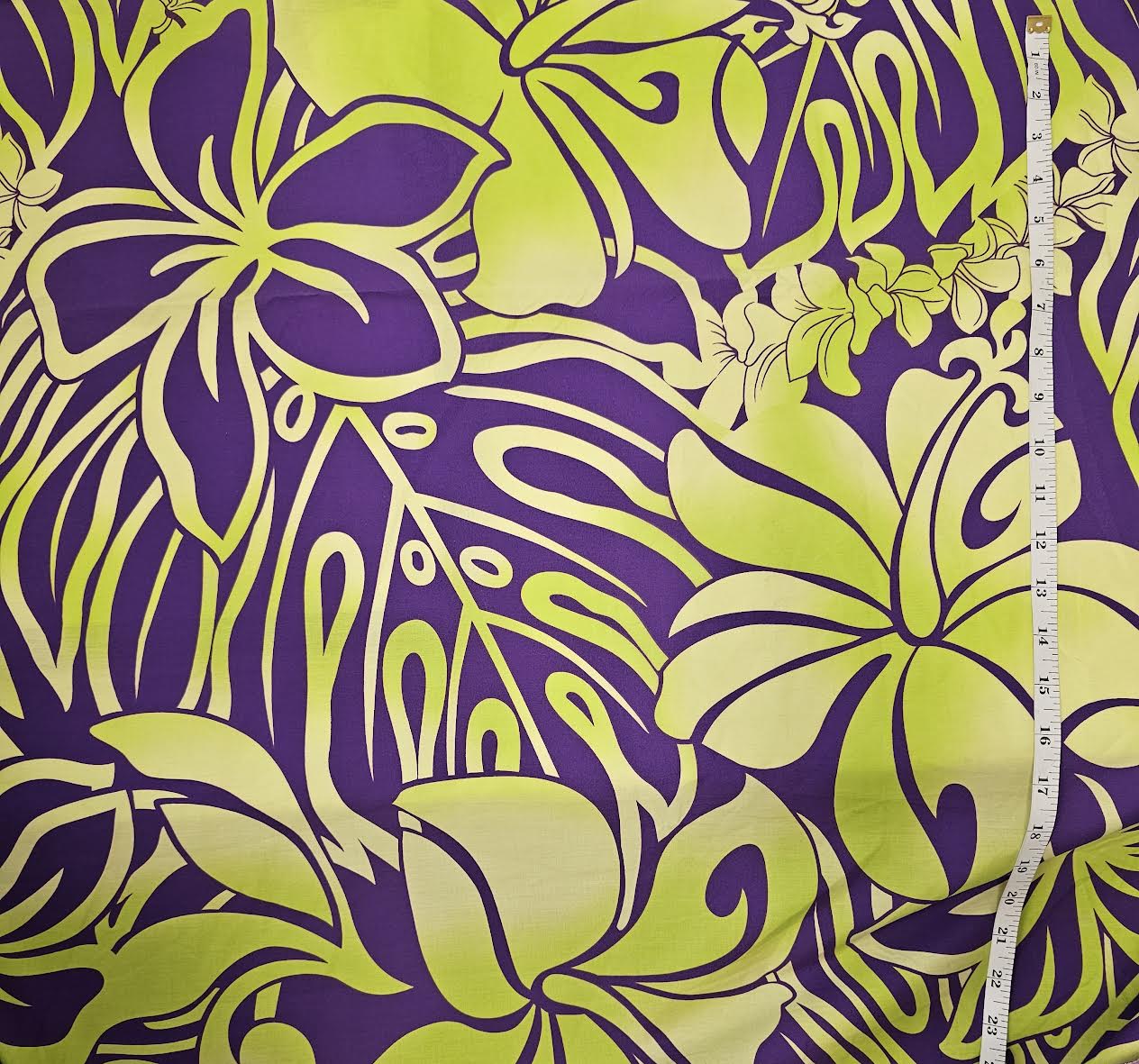 Flower and Monstera flow - green and purple - cotton