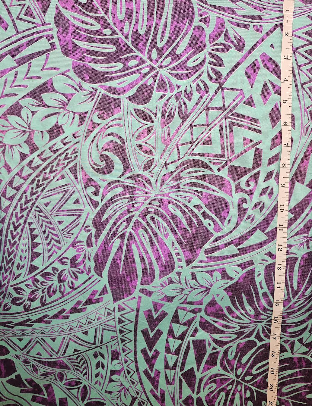 Monstera tribal - teal purple - cotton
