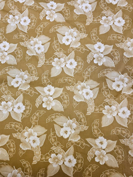 Flowers w/ leaves - brown - cotton