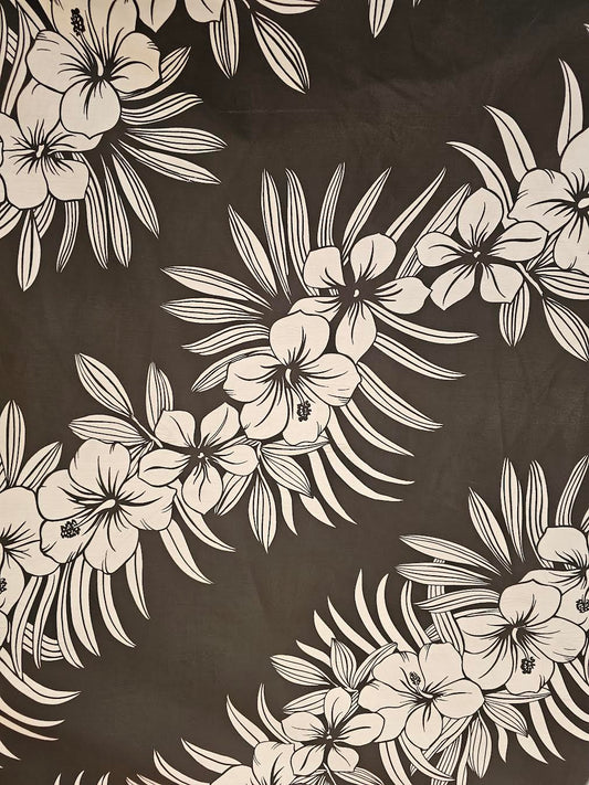 Tropical flowers w/ leaves - black - cotton