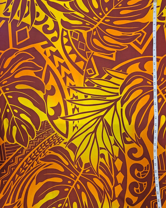 Monstera leaves tribal - maroon - cotton