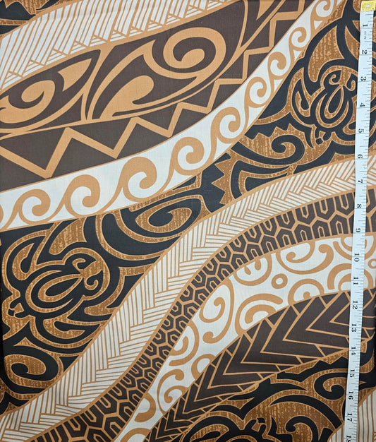 Polynesian Tribal - brown black cream - cotton