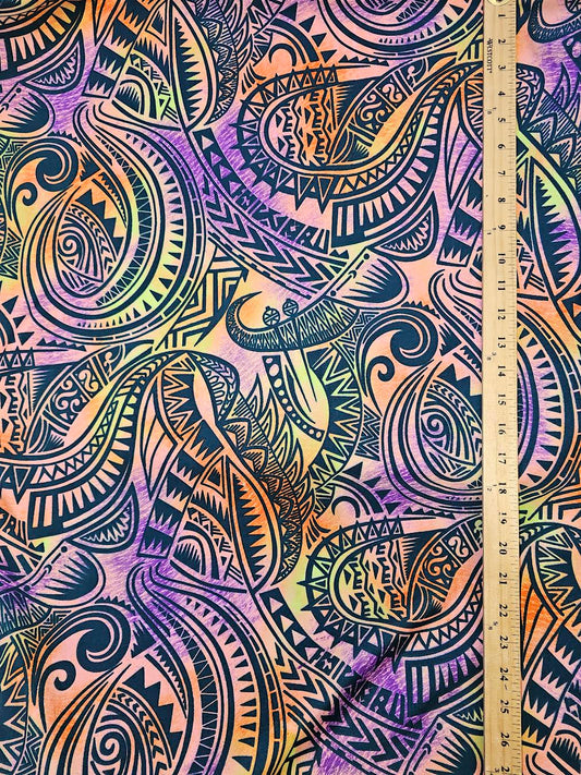 Tribal flow - lava sherbet - poly cotton