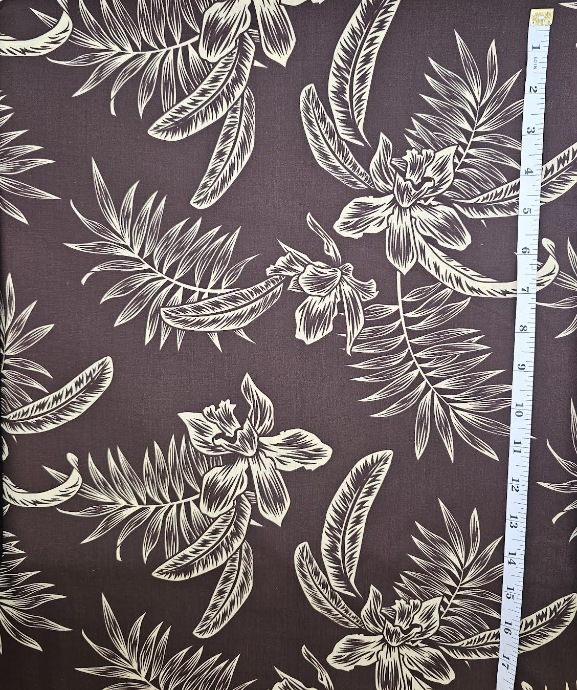 Orchid w/leaves - brown - cotton