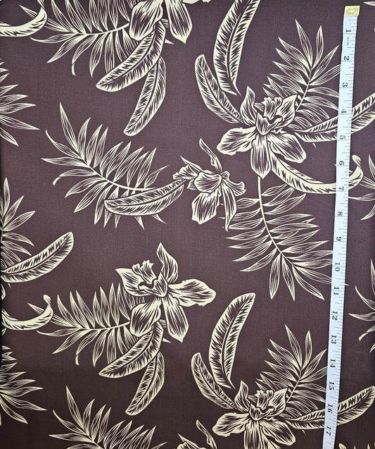 Orchid w/leaves - brown - cotton