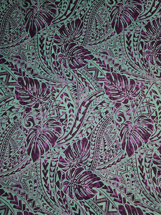 Monstera tribal - teal purple - cotton