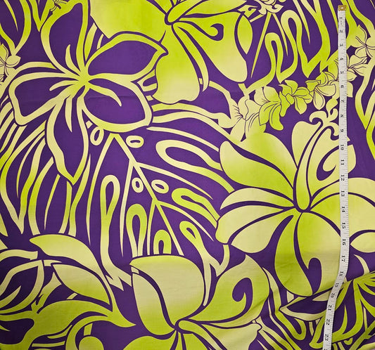 Flower and Monstera flow - green and purple - cotton